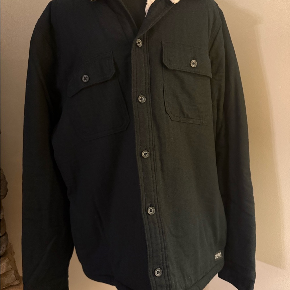 Men's Black Button-Front Sherpa-Lined Jacket